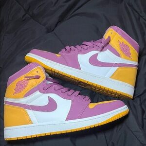 Jordan Men's Pink and Yellow High-Top Sneakers